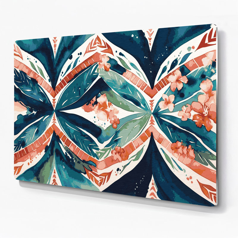 Art mural hawaïen avec motifs en métal bleu, H 12 po x l 18 po