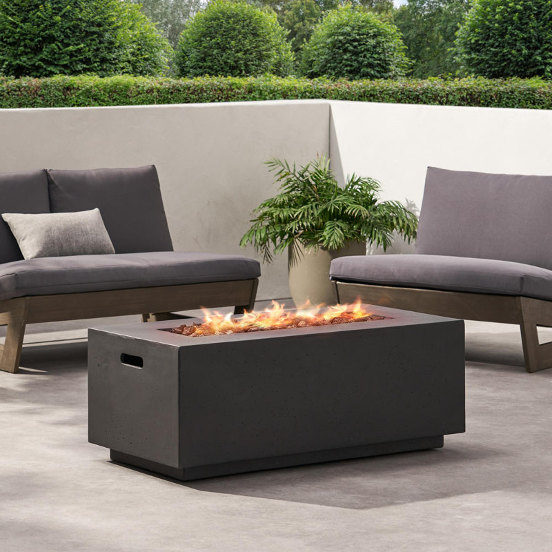 40" Outdoor 40,000 BTU Rectangular MgO Concrete Propane Fire Pit (Tank Cover not Included), Dark Grey