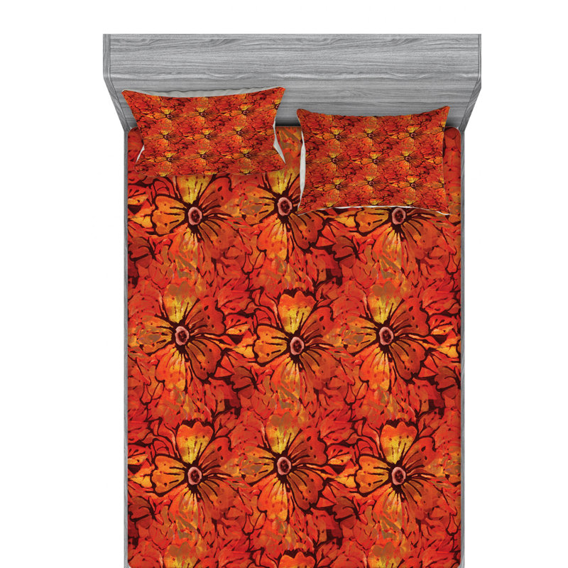 Microfiber Floral Sheet Set, Queen Sheet Set with Fitted Sheet