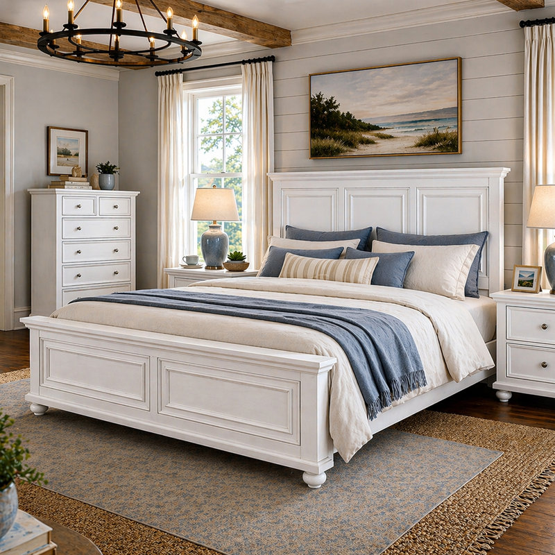 Demint Solid Wood Platform Bed, White, King