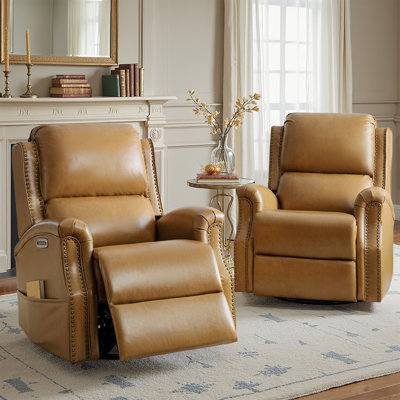 Ensemble de 2 fauteuils inclinables et oscillants électriques en cuir véritable Andreas