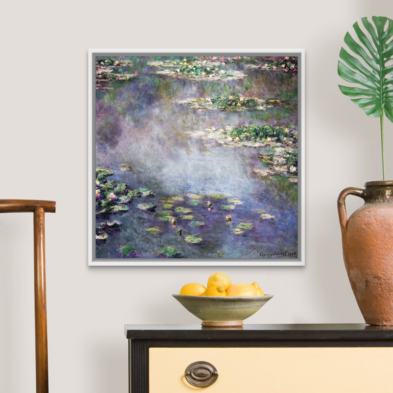 "Nymphéas" par Claude Monet, reproduction d’art sur toile, Cadre blanc, H 26 po x l 26 po x P 1,75 po