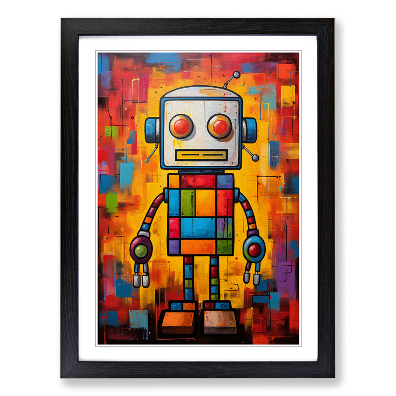 Robot Colour Field - Single Picture Frame Print on Wood, 34cm H x 25cm W x 2cm D, Black