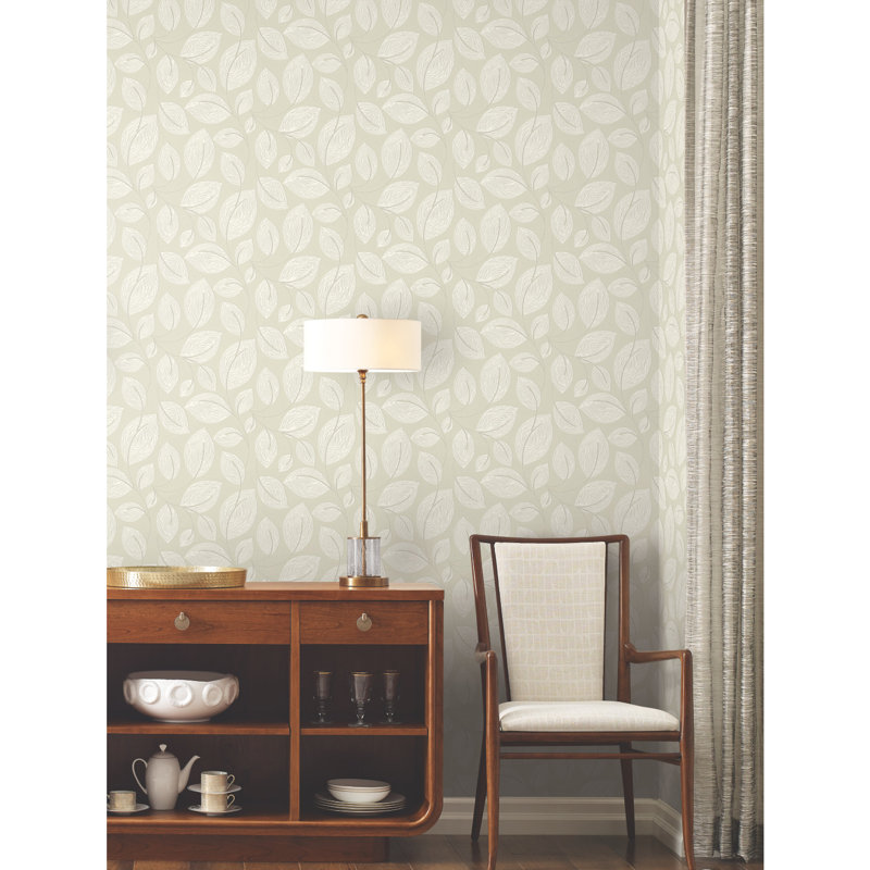 Contoured Leaves Floral Vinyl Wallpaper Roll, Sand