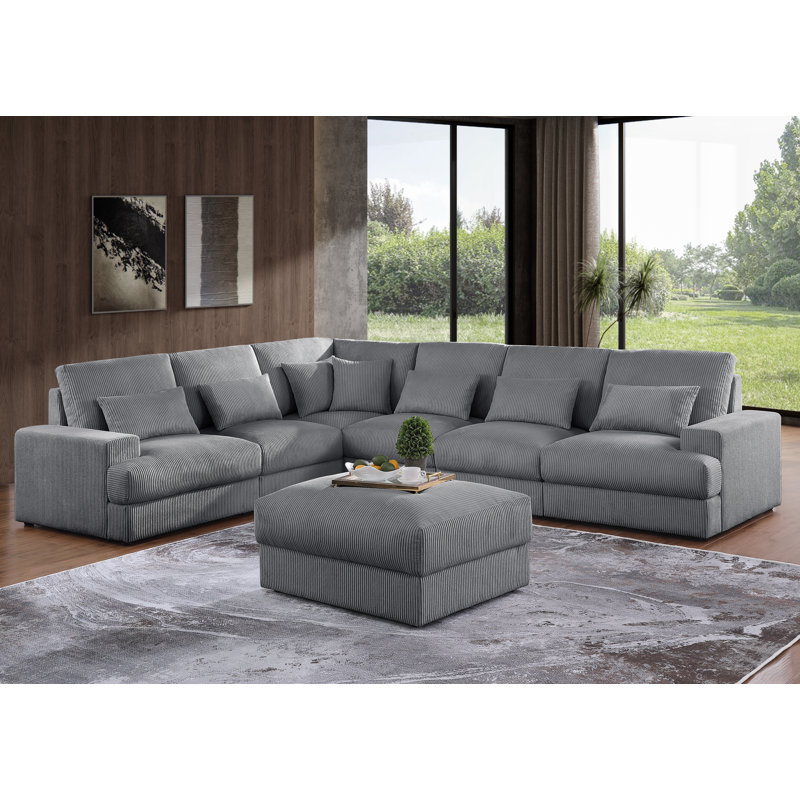 Canapé modulaire en forme de U 135,7 po avec repose-pieds amovible, Velours côtelé gris foncé