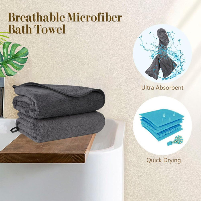 Bath Towels Pack Of  Highly Absorbent Quick Drying Microfiber For Body Sport Yogaspa Fitness