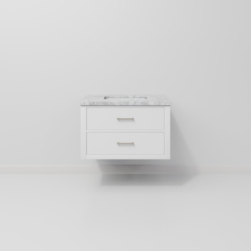 Meuble-lavabo simple l 30 po x P 22 po Castor, Blanc, Marbre de Carrare blanc