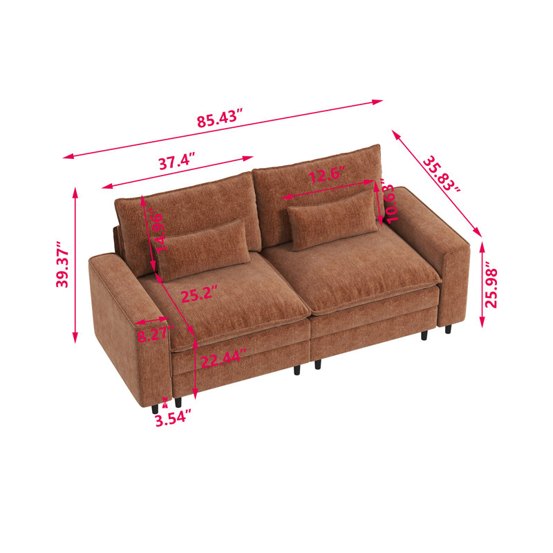 Canapé-causeuse moderne en chenille 85,43 po de largeur, Orange