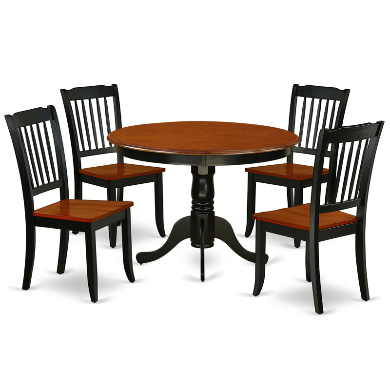 5 Piece Kitchen Table & Chairs Set Includes a Round Dining Room Table with Pedestal and 4 Dining Chairs, Black & Cherry