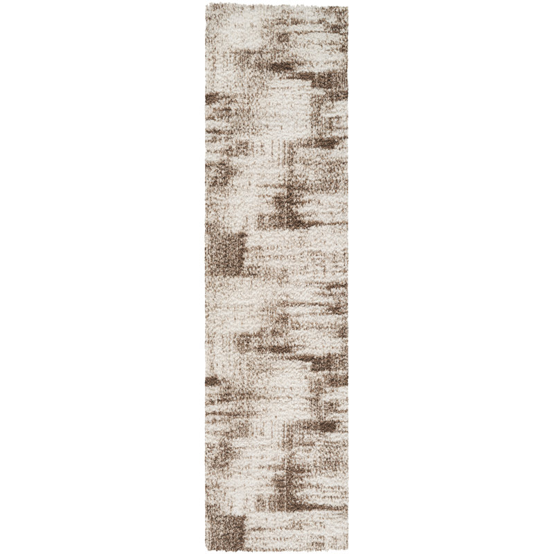 Haven Brown & Beige Abstract Shag Modern Rug, Brown/Beige, 2'6" x 8'0"