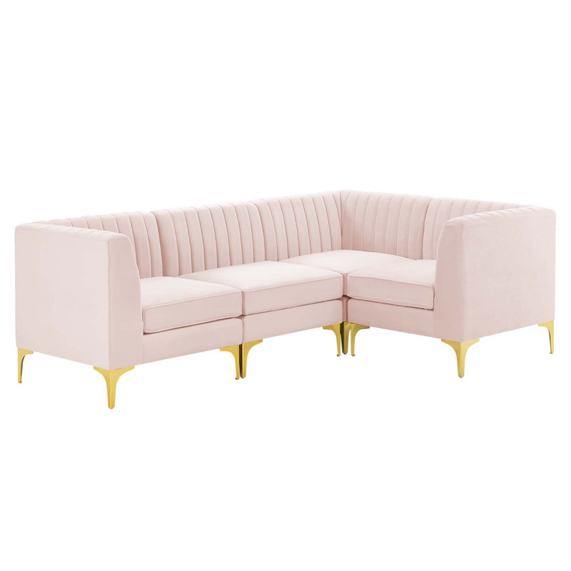 Triumph 4-pc. Channel-tufted Velvet Sectional Sofa Set, Pink Velvet