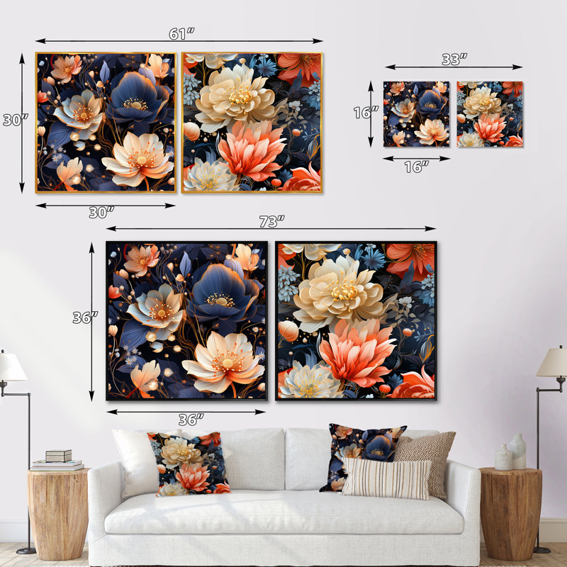 Layana - Ensemble de 2 collages carrés botaniques abstraits, Cadre flottant noir, H 36 po x l 73 po
