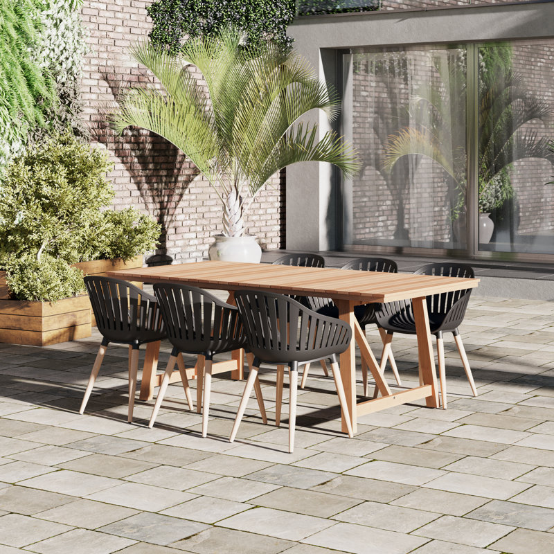 Anautica 6 - Person Teak Patio Dining Set with Rectangular Table, Black