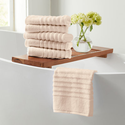 100% Zero-Twist Cotton Ribbed Hand Towels (Set of 6)