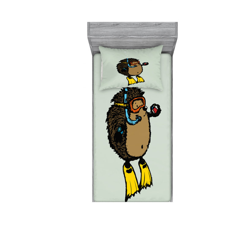 Ensemble de draps Coon Scuba Diver Hedgehog, Ensemble de draps pour lit simple TG avec drap-hou