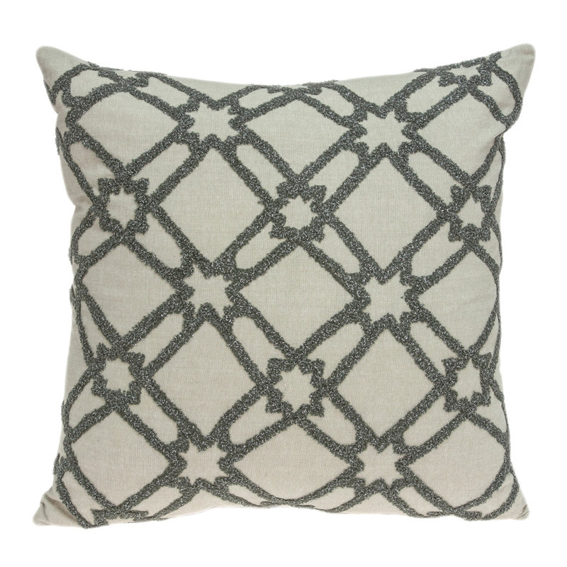 Coussin décoratif en coton 20 po beige et gris avec broderie