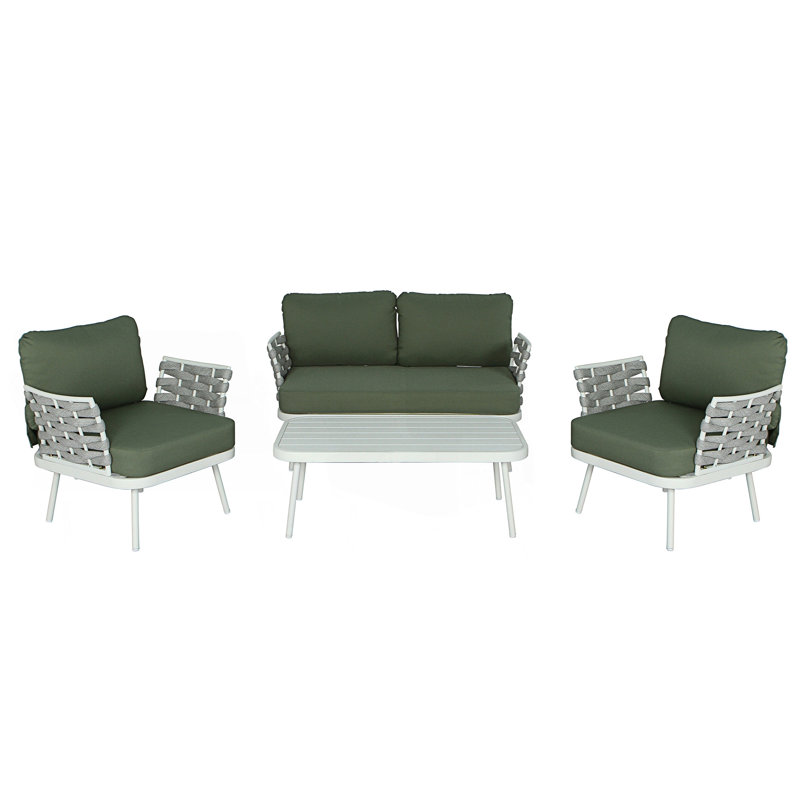 Steel 4-Pieces Coversation Set, Off White, Green