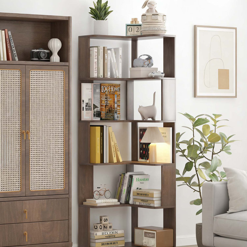 6 Tier L-Shaped Corner Bookshelf,Perfect for Maximizing Space in Living Rooms and Bedrooms, Dark Brown