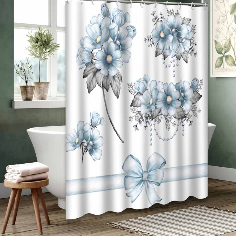 Rideau de douche bleu imperméable, rideaux de douche pour la salle de bain avec 12 crochets, 72" L x 84" W