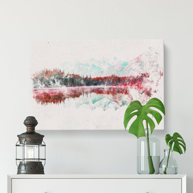 Lake Reflection Watercolour - Wrapped Canvas, 40cm H x 60cm W x 3cm D