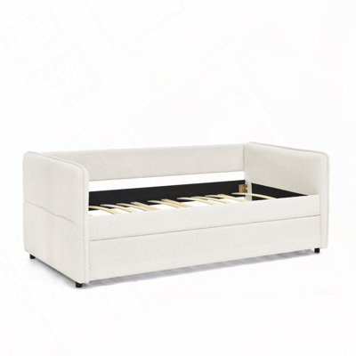 Boucle Fabric Daybed with Trundle Upholstered Sofa Bed by Corrigan Studio