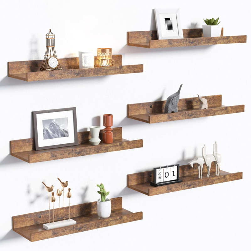 Tablettes flottantes pour le mur, ensemble de 6 tablettes de rangement pour le décor, tablette murale en bois pour chambre à coucher, salon, salle de bain, cuisine, tablette à rebord