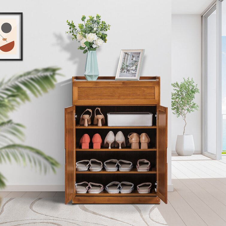 10 Tiers Shoe Rack Cabinet, 40 Pairs Sneakers Heels Storage Shoes Bamboo Stand for Entryway Hallway MoNiBloom