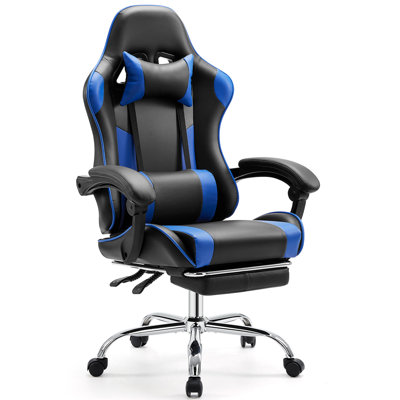 Video Game Desk Chair - Ergonomic Computer With Footrest And Comfy Lumbar Support, PU Leather Recliner With Headrest, Fixed Up Armrest, by Inbox Zero