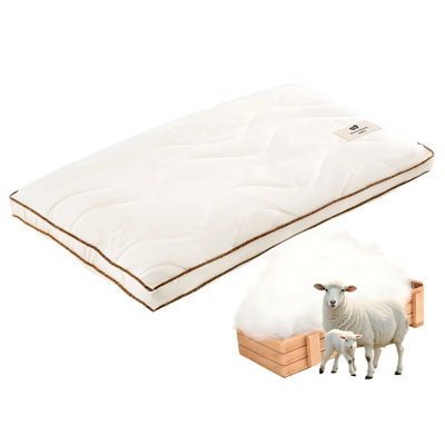 Queen Low Loft Wool Blend Bed Pillow with Cotton Cover, 1-Piece (Off White)