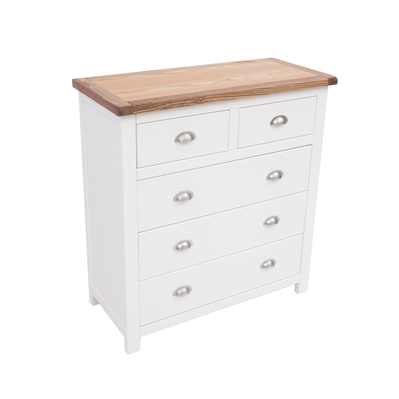 Vasquez 90 cm W Chest of 5 Drawers, White/Brown/Satin Chrome