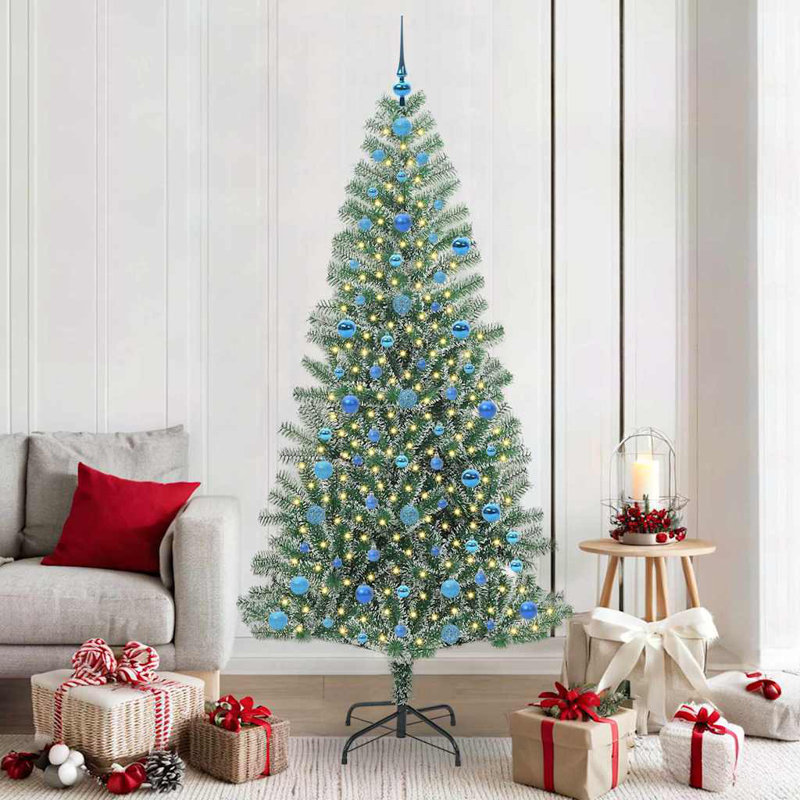vidaXL Artificial Christmas Tree Snow Flocked with LED Light, 120 cm, with Leds & Blue Balls