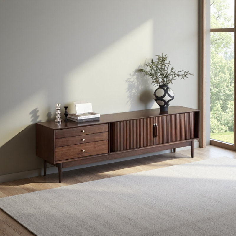 Meuble télé en bois de noyer, H 23,62 po x L 70,86 po x l 16,92 po