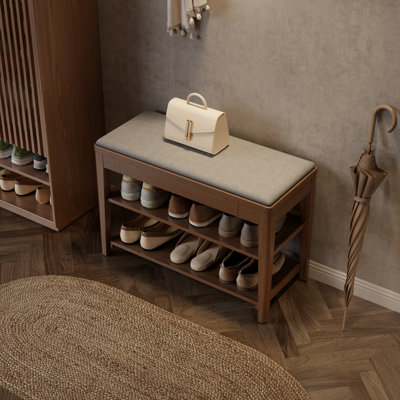 2-Tier Solid Wood Entryway Benches with Drawers & Padded Cushions – Cozy Shoe Storage