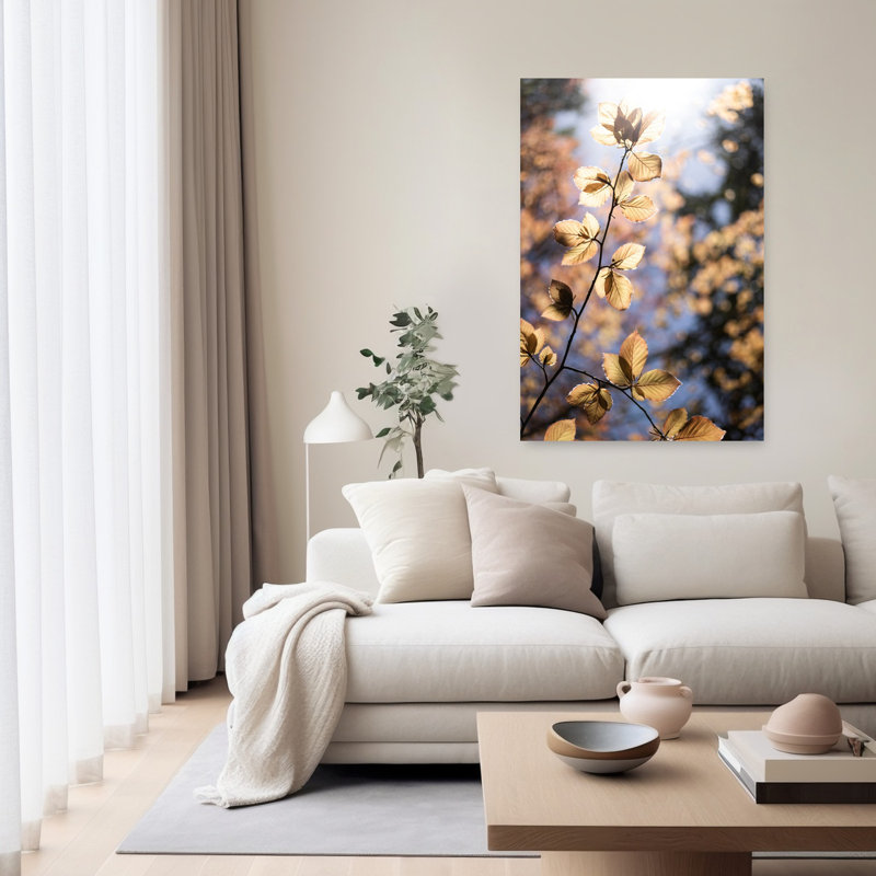 Art doré, feuilles d'automne dorées, forêt paisible, 60" H x 40" W