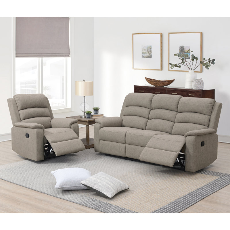Modern Brown Recliner Motion Couch For Daily Rest Burlap Fabric Reclining Relaxation