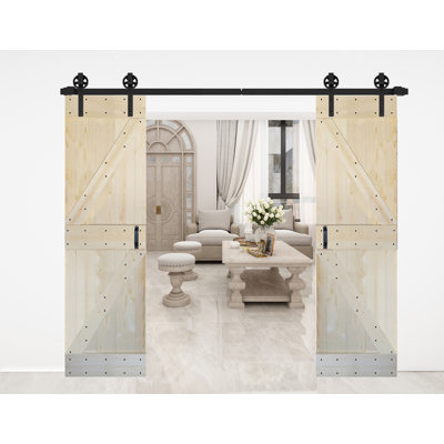 K style Paneled Solid Core Wood Double Sliding Barn Door with Hardware Kit (Set of 2) - Assembly Needed