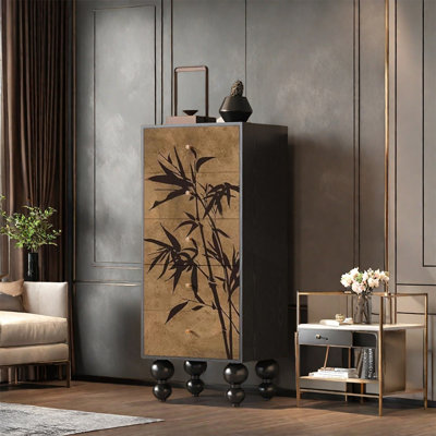 Walnut Frame Five Drawer Decorative Cabinet
