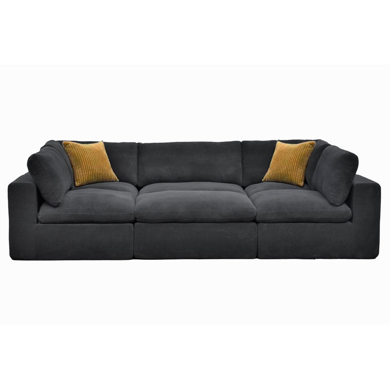 Grain de café modulaire entièrement rembourré avec coussins décoratifs, Mélange de polyester gris foncé