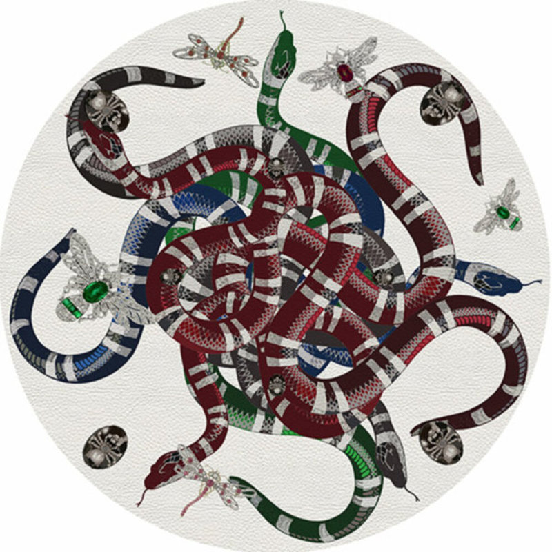 Ouroboros Vegan Leather Round Pebble Placemat, White