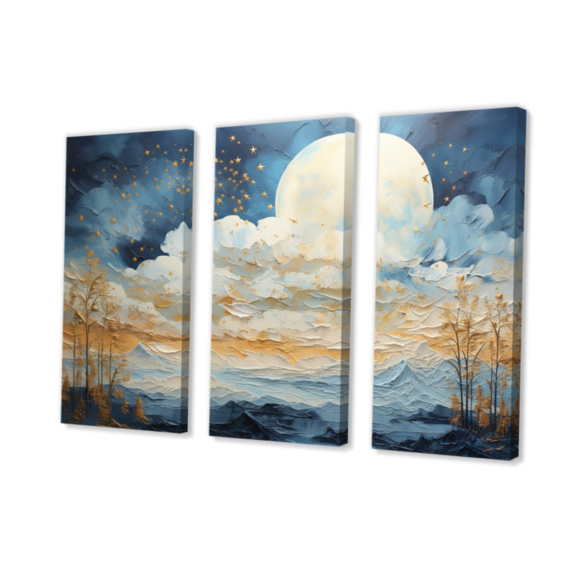 " Clouds Celestial Wisp Patchwork " 3 - Pieces, 28" H x 36" W x 1" D