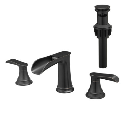 Bathroom Faucets For Sink 3 Hole ORB 8 Inch Widespread Bathroom Sink Faucet With Pop Up Drain Double Lever Handle Faucet Bathroom Vanity Faucet Basin Mixer Tap Faucet With Hose