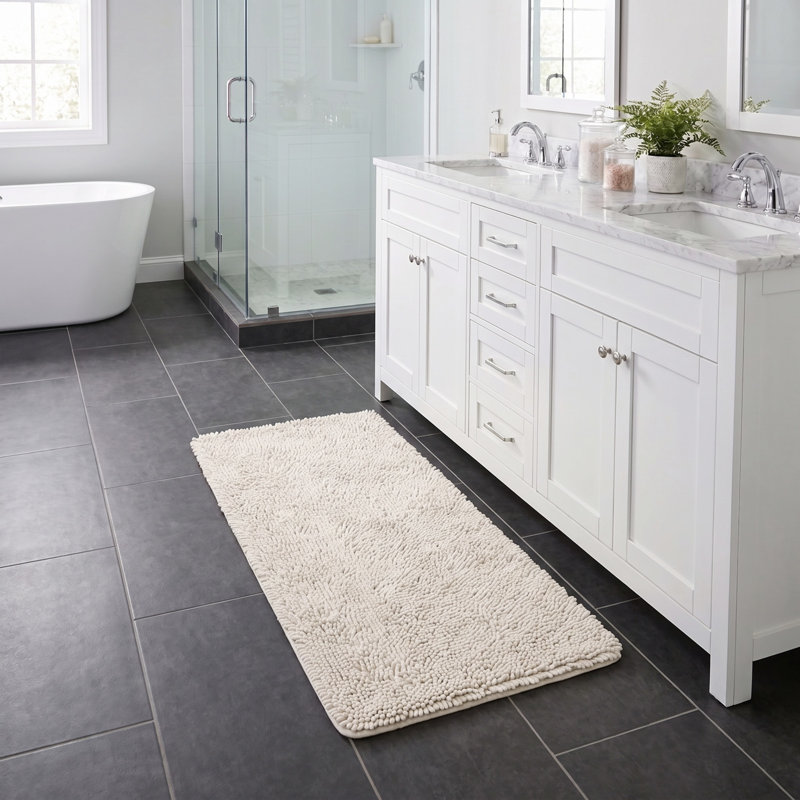Tapis de bain en chenille 58 x 24 avec envers antidérapant - Mousse à mémoire de forme en chenille absorbante à velours épais
