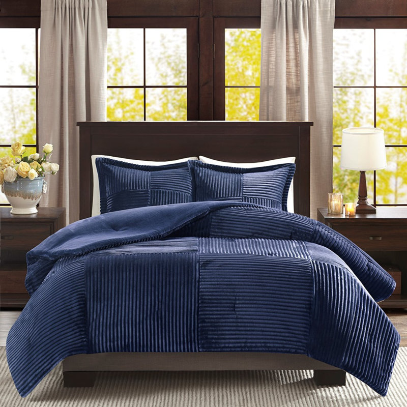 Ensemble d'édredon en duvet synthétique bleu marine