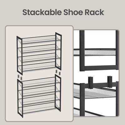 32-40 Pair Stackable Shoe Rack, with Adjustable Flat or Angled Shelves