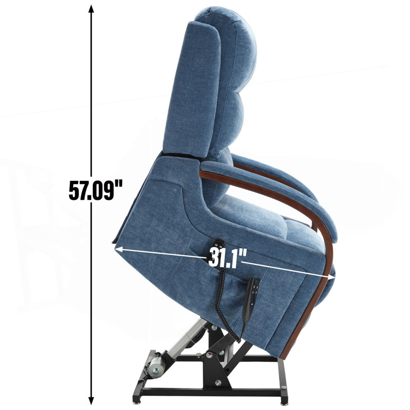 Power Chenille Lift Recliner Chair Dual Motor Infinite Position Up To 350 LBS With Solid Wood Armrests, Heat Massage And Heavy Duty Motion Mechanism