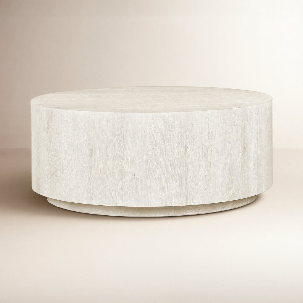 Taryn Drum Coffee Table, White Wash