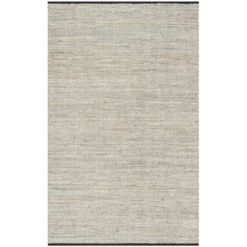 Exley Vintage Leather Hand Woven Leather/Cotton Solid Color Rug in Beige, Rectangle 3' x 5'