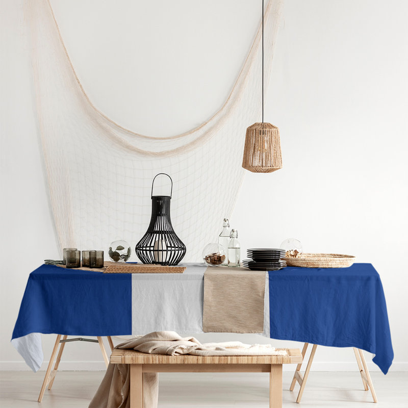 New York NYC Table Runner, Royal Blue/White/Royal Blue, Cotton Blend, 102" x 58"