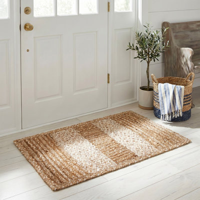 Tapis en jute et coton tissés à plat en fibre naturelle chesnut avec tapis rayé en latex