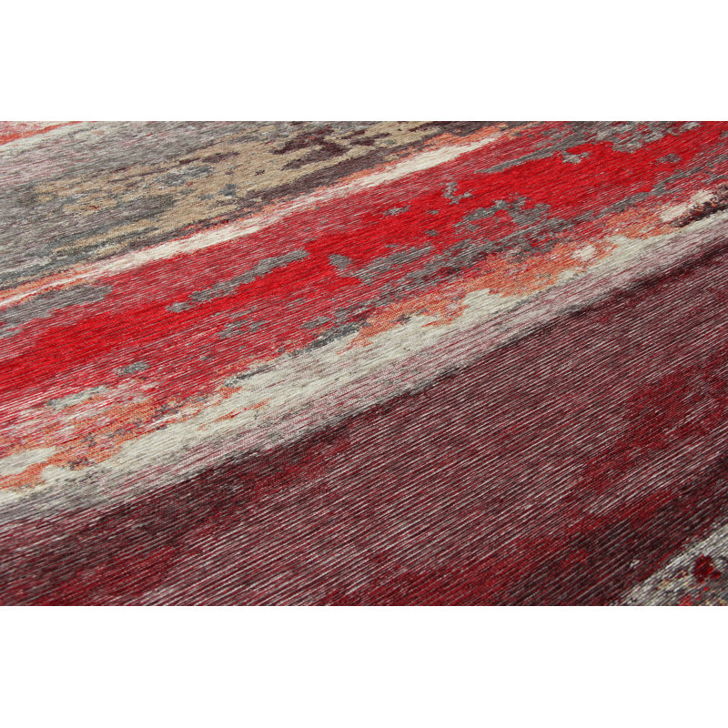 Tapis abstrait gris tissé à la machine Keeling, Rectangle 5 pi 3 po x 7 pi 7 po